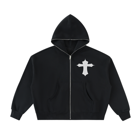 Fleeced Full-Zip Boxy Hoodie