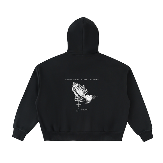 Fleeced Full-Zip Boxy Hoodie